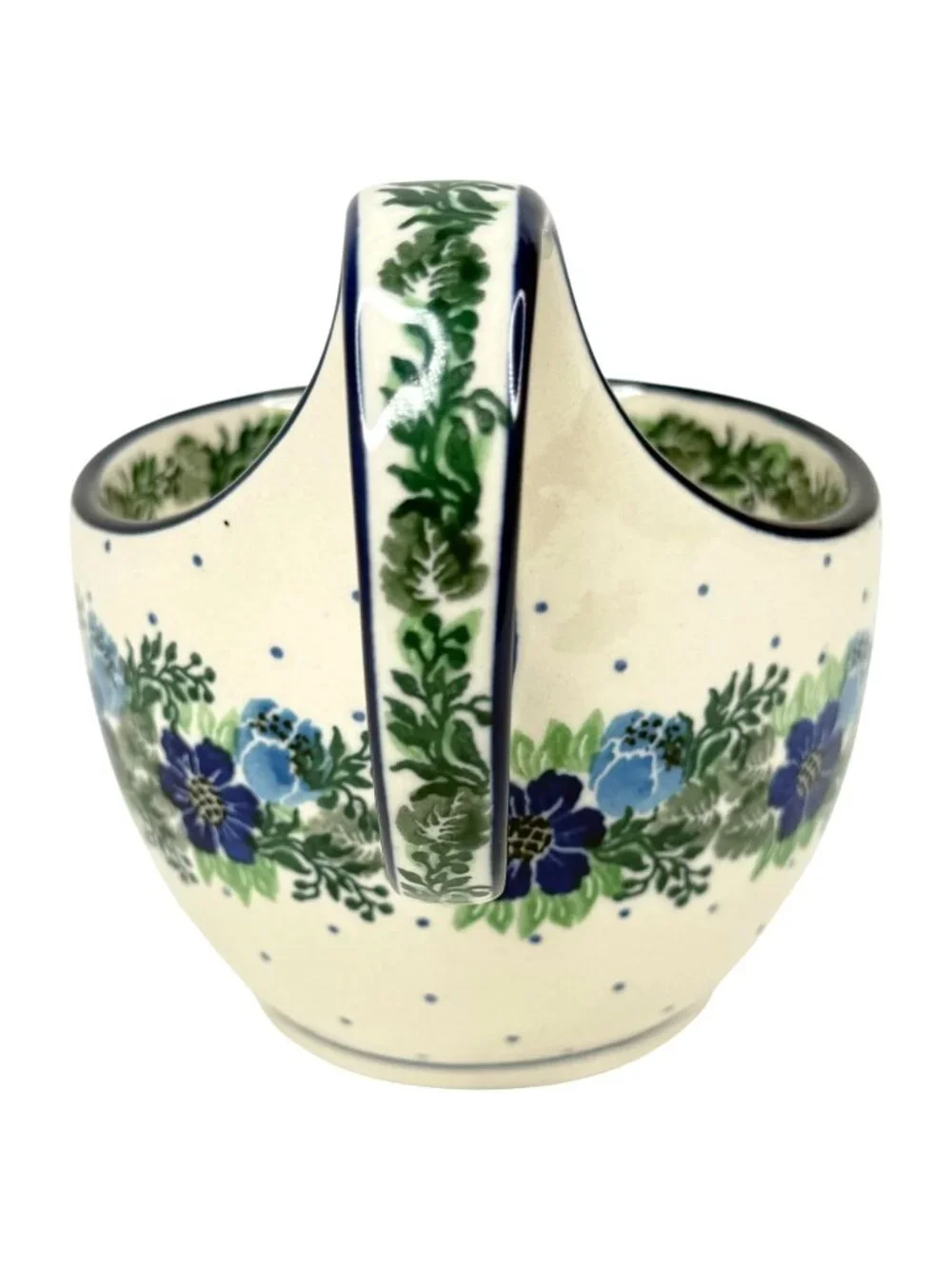 Boleslawiec Ceramika Art Polish Pottery Bowl With Loop Handle Blue Floral Soup - Picture 4 of 10
